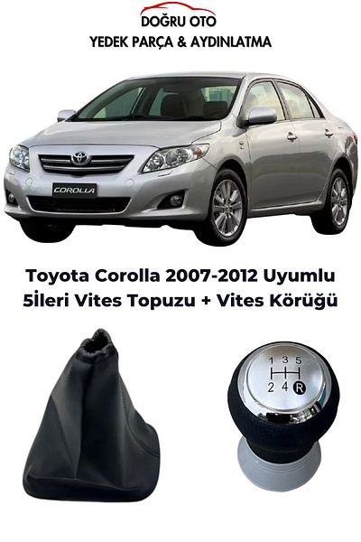 DOĞRU TİCARET AUTO PARTS Toyota Corolla 5 Forward Gear Shift Knob + Gear Gaiter 2007-2012 Compatible