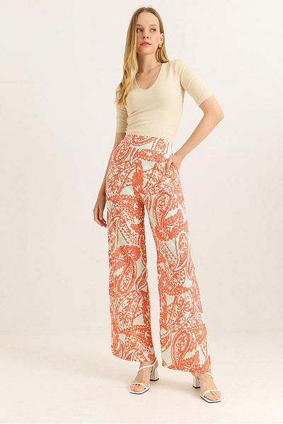 Raneel Kazançlı Alışveriş Wide Leg Pants with Thick Waist Belt Orange