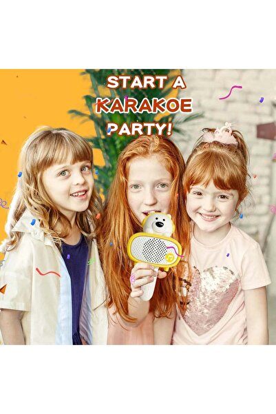 divendi-ro Microphone and speaker for karaoke, for children 3 years+, Bluetooth, Plastic, White-Yellow