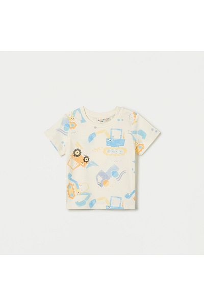 Juniors All-Over Print T-shirt with Crew Neck and Short Sleeves