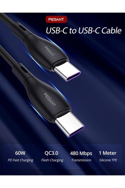 Generic PEGANT USB-C to USB-C Cable Fast Charging Silicone TPE Power Delivery PD Type C Compatible for iPad