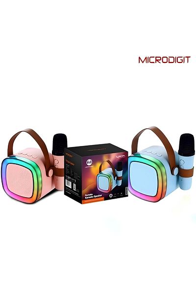 Microdigit MD673PS Colorful Bluetooth Speaker with Karaoke Microphone for Home Portable Mini Wireless Speaker with Mic for Party