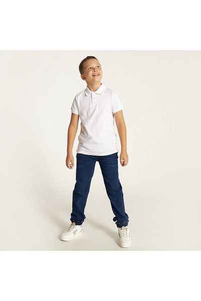 Juniors Solid Polo T-shirt with Short Sleeves and Button Closure