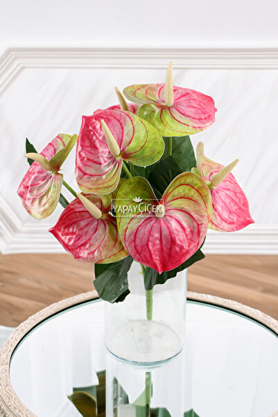 Yapay Çiçek Deposu Plantă artificială de Anthurium umedă 45 cm roz