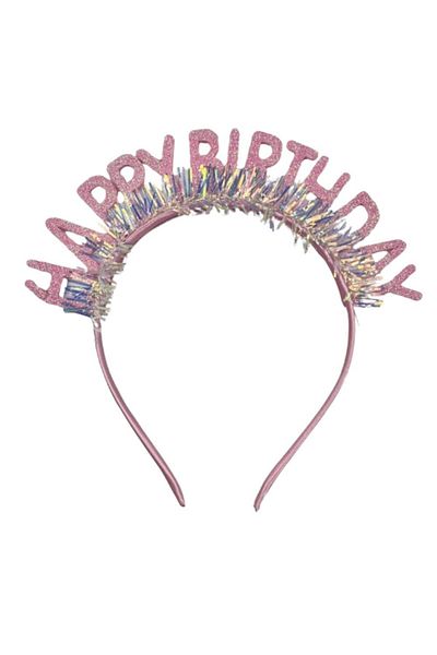 Le Mabelle Pink Happy Birthday Written Crown and Party Glasses