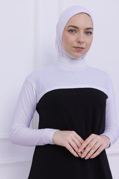 Loggia Γυναικείο κορμάκι Hijab Crop Bolero με λαιμόκοψη με λαιμόκοψη λευκό - Lycra Stand Collar