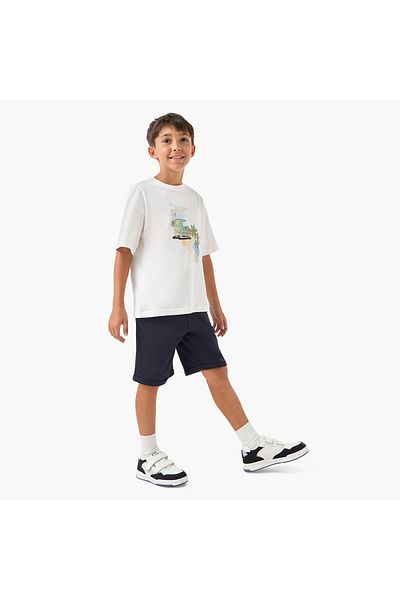 Juniors Graphic Print Crew Neck T-shirt with Short Sleeves