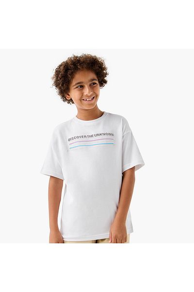 Juniors Slogan Print T-shirt with Short Sleeves and Crew Neck