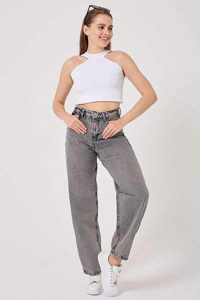 ModaMerve Baggy Women's Trousers 4605Drn1148-M Washed Anthracite