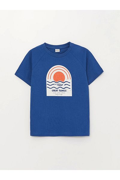 LC Waikiki Lcw Kids Blue Crew Neck Printed Short Sleeve Boys T-Shirt and Bermuda