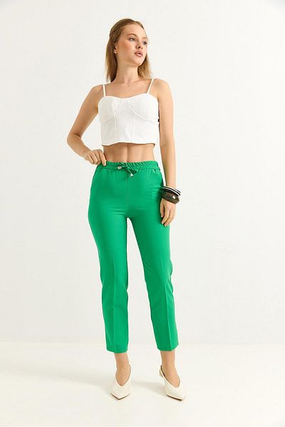 Raneel Kazançlı Alışveriş Elastic Waist Short Leg Double Crepe Trousers Green
