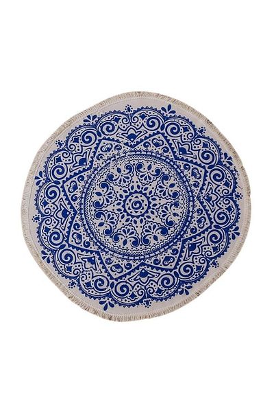 Blusmart Covor Rotund Chindi, Bumbac, 90x90 Cm, Bleu