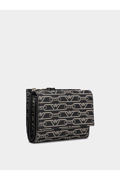 Emporio Armani Women's Cash and Card Compartment Patterned Inner Section with Logo Leather Black Wallet Ew000368 Af11951-Fc033