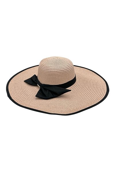 BaoBao Women's summer hat with wide brim and black bow - elegant and versatile accessory