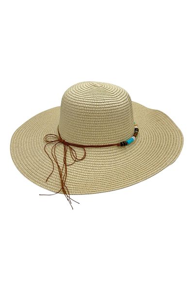 BaoBao Women's beach hat with wide brim and decorative beads - boho chic style