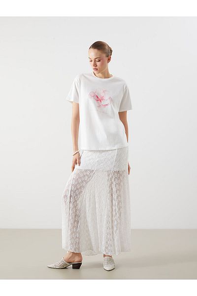 LC Waikiki Ecru Crew Neck Floral Printed Women's T-Shirt