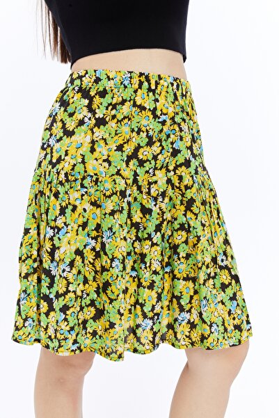 MAKSEN TEKSTİL PANTALONI SCURTĂ DE LUNGIME MEDIU CU FLORI DIN ȚESUT DE VISCOZĂ fustă pantalon scurtă A
