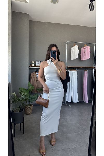 YOUR NAME One Shoulder Slit Detailed Maxi Dress