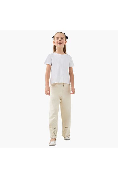 Juniors Ribbed Crew Neck T-shirt with Lettuce Hem