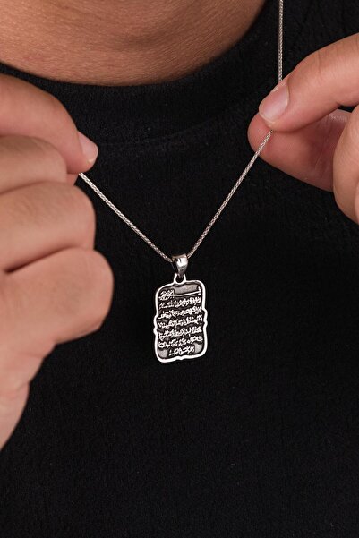 Tmt Silver 925 AYAR Gümüş Ayetel Kürsi Ayet Dikdörtgen Model Kolye
