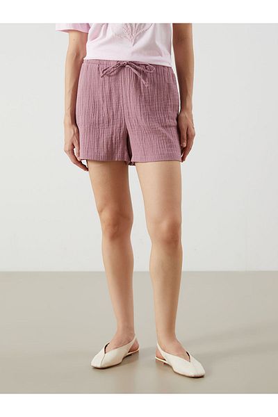 LC Waikiki Pink Textured Muslin Women's Shorts with Elastic Waist