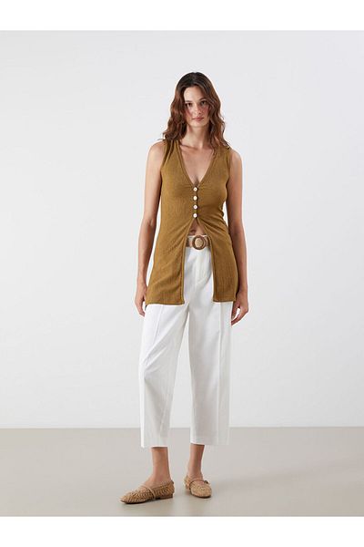 LC Waikiki Brown V-Neck Textured Women's Vest