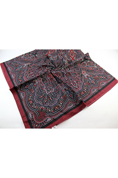 Valino 120X120 Ethnic Pattern Oversized Scarf Cotton Scarf Oversized Vintage Scarf Red
