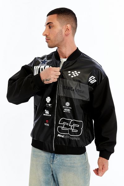CHOS7N Men's Oversize Printed Biker Jacket Wind and Water Resistant College Jacket