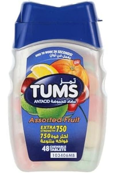 Tums Antacid Chewable Tablets, Extra Strength For Relief & Indigestion, Assorted Fruit, 48