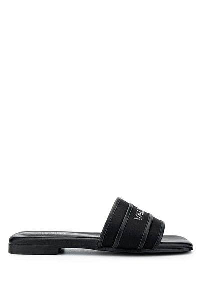 Mario Valentino Women's Leather & Textile Black Flat Slippers
