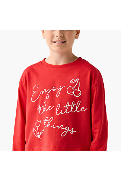 Juniors Slogan Print T-Shirt with Long Sleeves