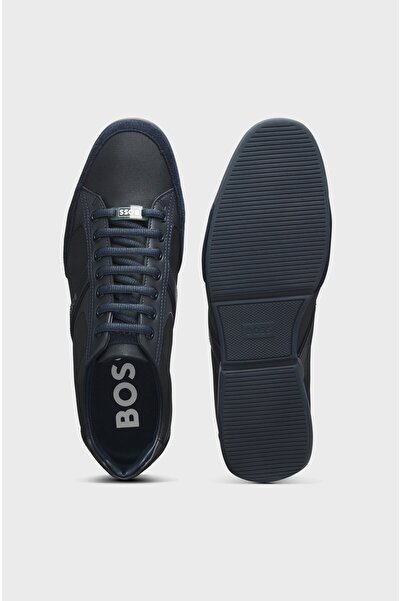 BOSS Erkek Süet Detaylı Koku Önleyici Astarlı Rahat Taban Lacivert Sneaker 50498265-401