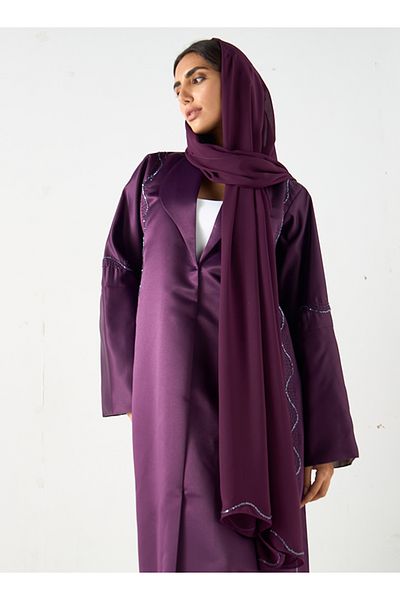 Jameela Purple Bling Open Abaya 3 pieces Set