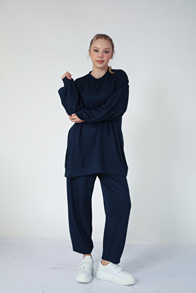 Suede Style 5622 - Κομψό, άνετο, λεπτό υφασμάτινο σετ γυναικείο παντελόνι-φούτερ με 2 κλωστές