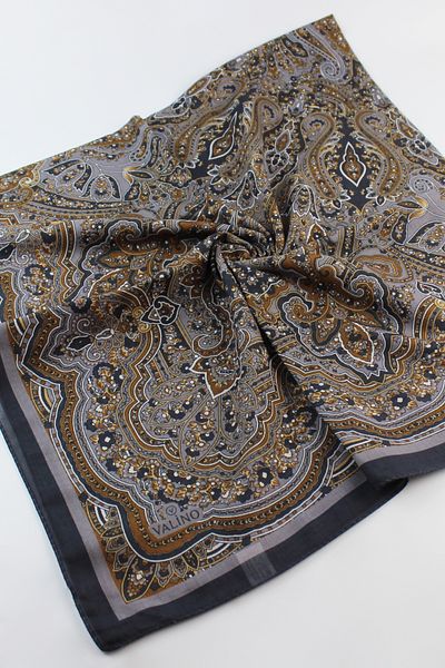 Valino 120x120 Ethnic Pattern Μεγάλο Μέγεθος Φουλάρι Βαμβακερό Φουλάρι Μεγάλο Μέγεθος Vintage Φουλάρι Ανθρακί