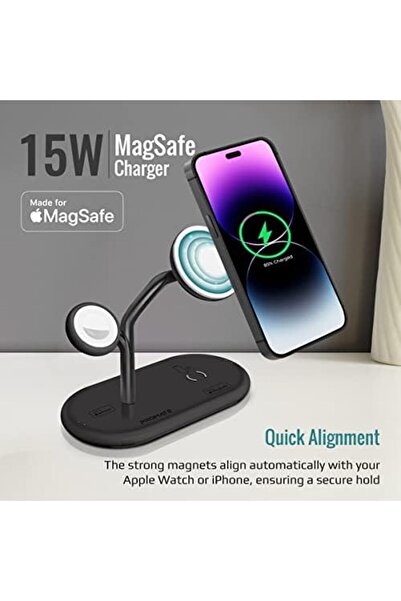 Promate MagSafe Charging Station with 5W Magnetic MFi Apple Watch Charger, 15W Charging Stand, 24W U