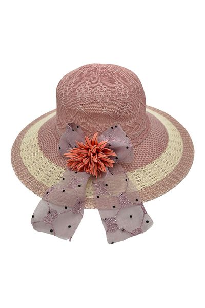 BaoBao Women's summer hat with small brim, decorative bow and textile flower – elegant style, 100% polyester
