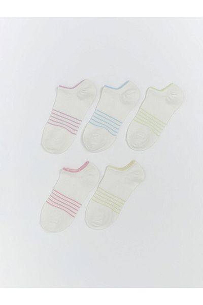 LC Waikiki Ecru Striped Women's Booties Socks 5-Piece