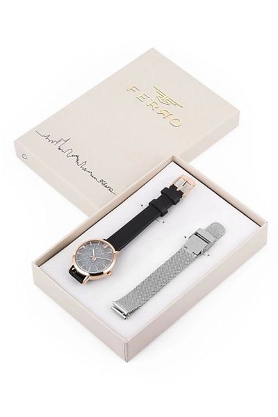 FERRO Black Leather Cord Women's Wrist Watch F21195B-R1