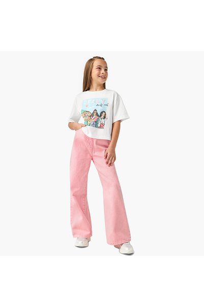 Juniors Embellished Boxy T-shirt with Short Sleeves