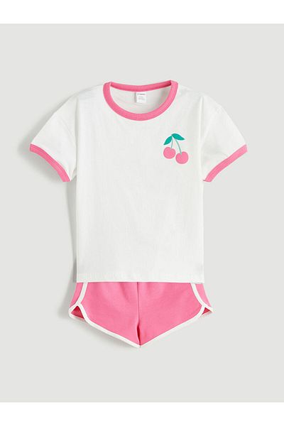 LC Waikiki Lemon Juice Printed Girl's T-Shirt and Shorts 2-Piece Set