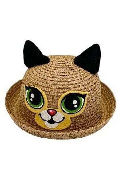 BaoBao Sun hat with a kitten for children - made of straw, 16-23 cm, light and cute