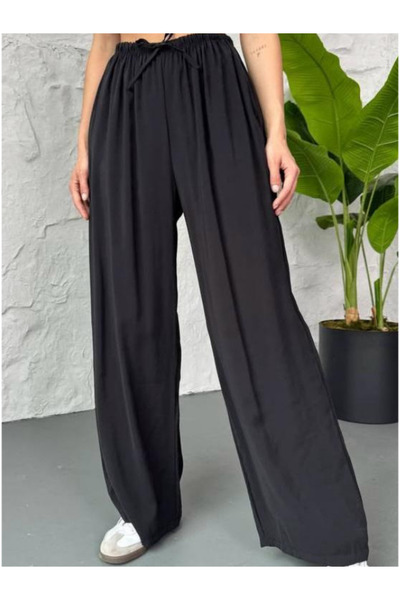 VAZIRADK بنطلون قماش أبيض بخصر مطاطي