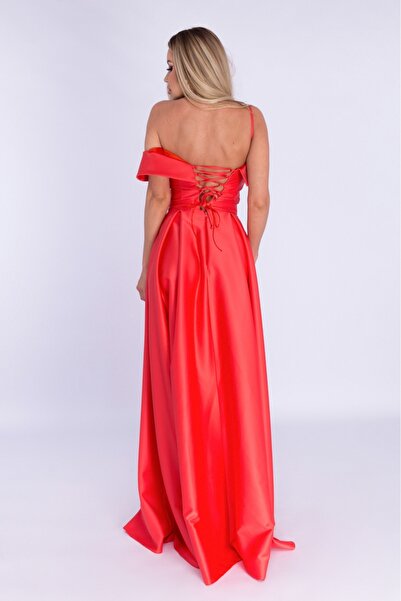 Atmosphere Fashion Rochie lungă coral din tafta, M