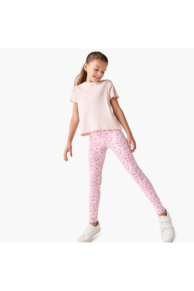 Juniors تي شيرت مضلع برقبة دائرية وحاشية خس