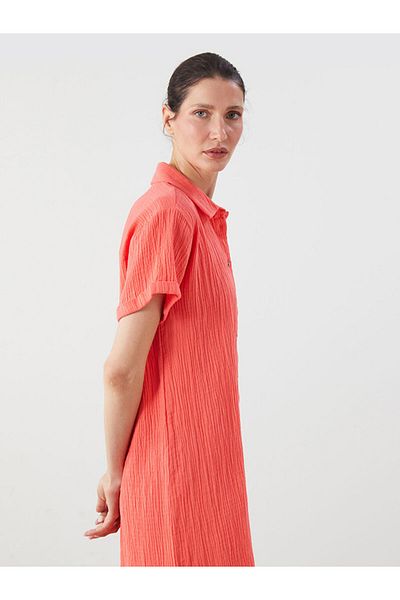 LC Waikiki Green Textured Oversize Muslin Shirt Dress