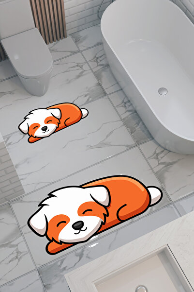 THEMODERNHANE Köpek Desenli Eko Banyo Paspası, Kaymaz Taban, Makinada Yıkanab...