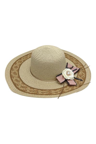 BaoBao Elegant women's beach hat with decorative flower and bow - summer accessory, 100% polyester