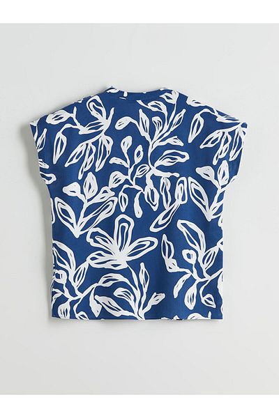 LC Waikiki Blue Scoop Neck Floral Blouse