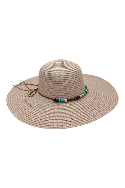BaoBao Women's beach hat with wide brim and decorative beads - boho chic style